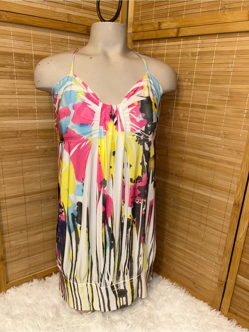 Purple Rain pink blue yellow long tank top cami banded waistband Y2K size large